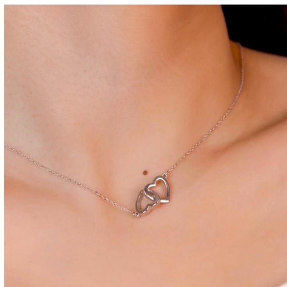 Charter Club Double Heart Interlocking Necklace โ 925 Sterling Silver - Picture 6 of 8